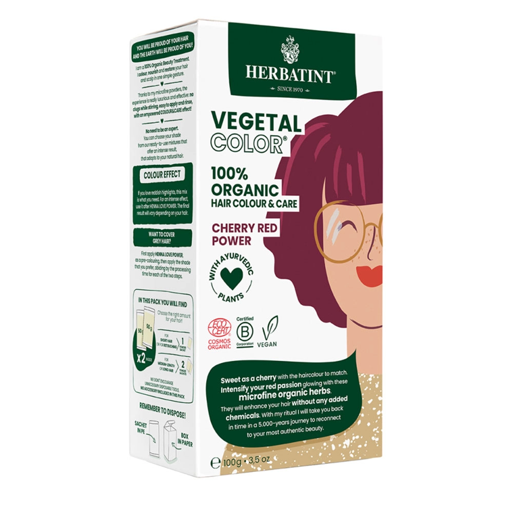 Farba do włosów Vegetal Color 100% ORGANIC Cherry Red Power - Wiśniowa Czerwień | Herbatint