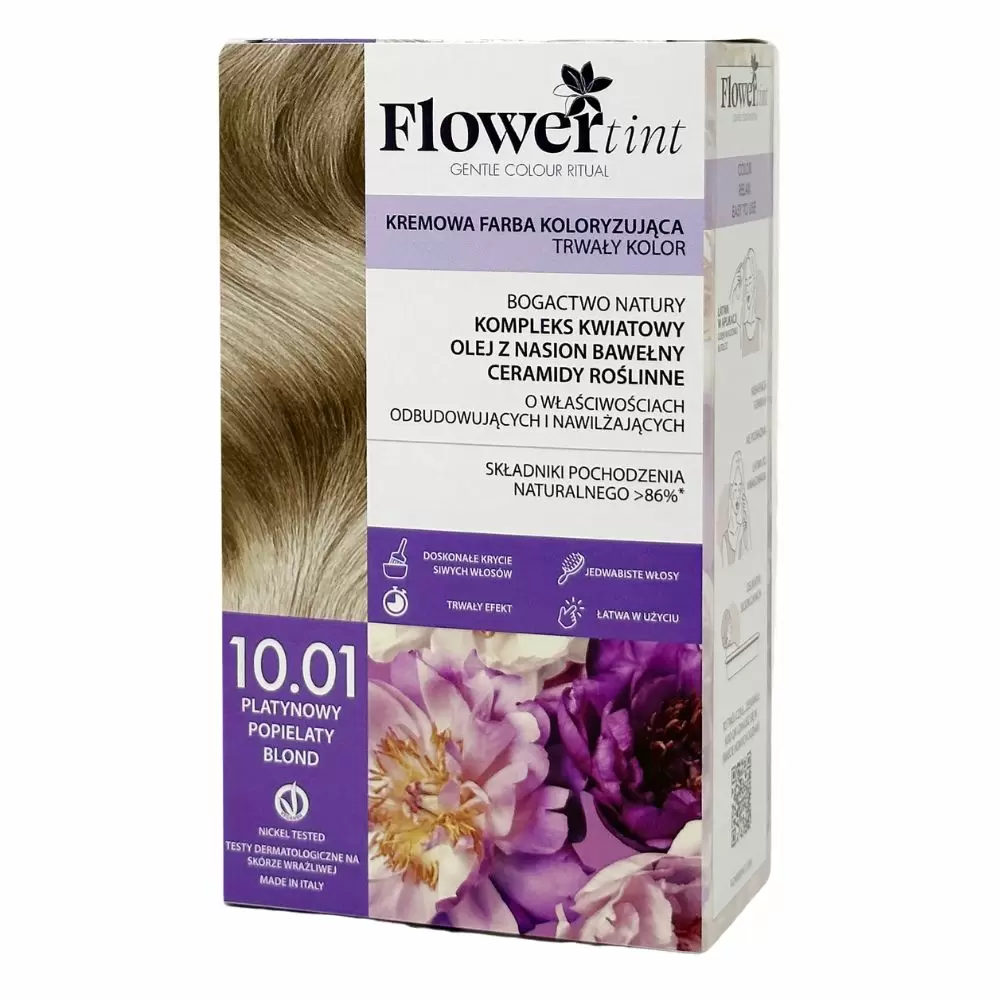Kremowa farba koloryzująca do włosów 10.01 - Platynowy popielaty blond | FlowerTint