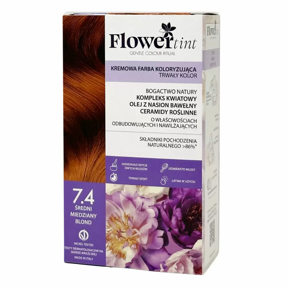 Kremowa farba koloryzująca do włosów 7.4 - Średni miedziany blond | FlowerTint