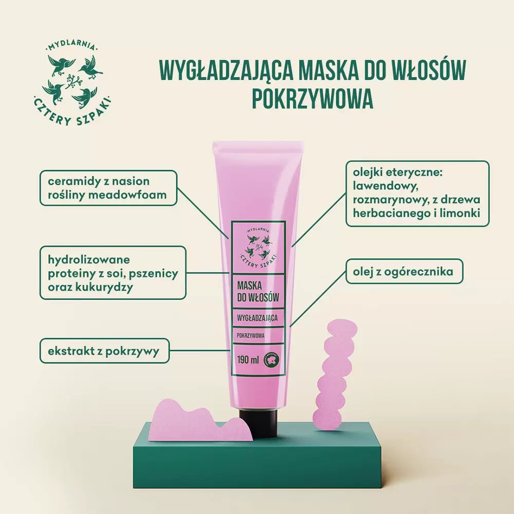 Maska wygładzająca do włosów - Pokrzywowa | Cztery Szpaki