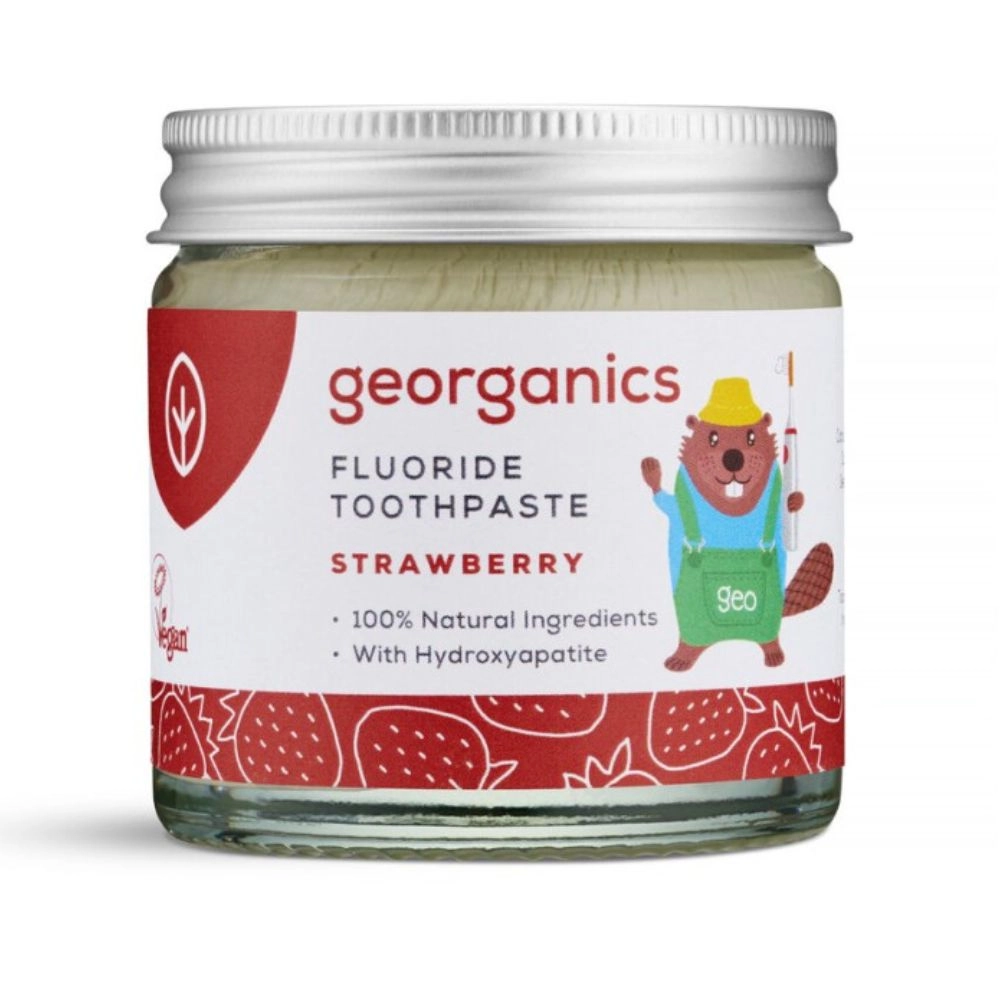 Pasta do zębów dla dzieci z hydroksyapatytem TRUSKAWKA - z fluorem | Georganics