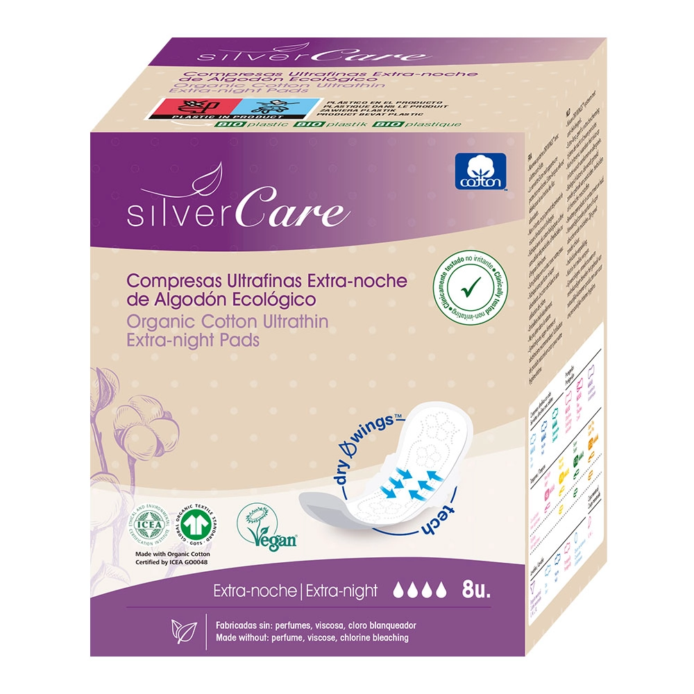 Podpaski ekologiczne bawełniane - ekstradługie Silver Care | Masmi