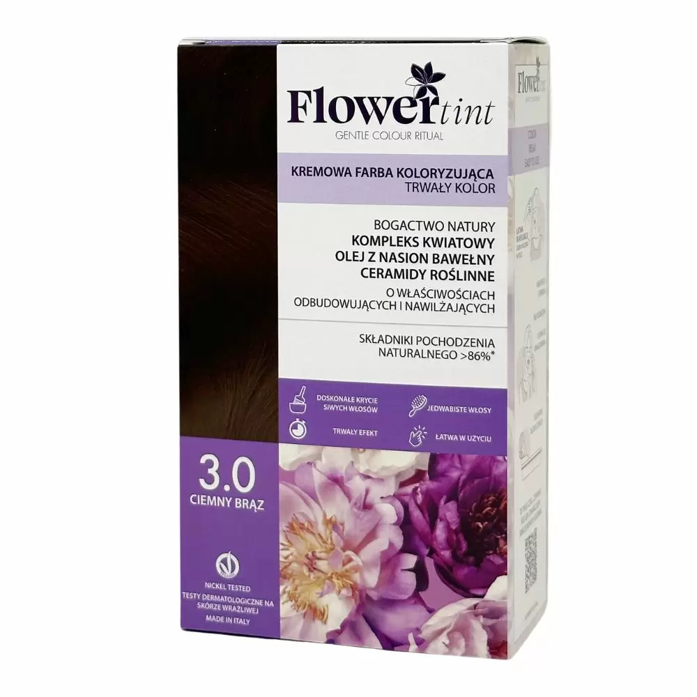 Kremowa farba koloryzująca do włosów 3.0 - Ciemny brąz | FlowerTint