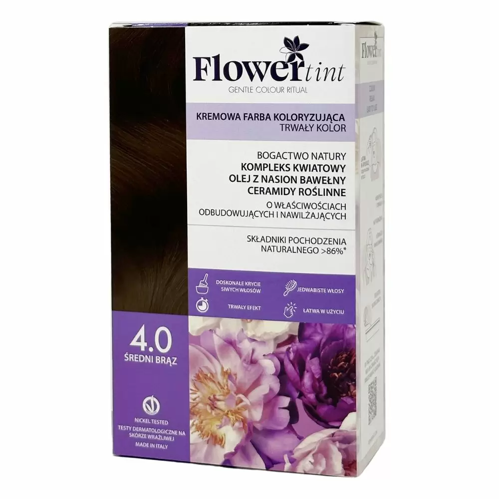 Kremowa farba koloryzująca do włosów 4.0 - Średni brąz | FlowerTint