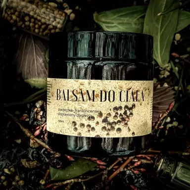 Balsam do ciała Żywica Frankincense – porzeczka, doprawiony daglezją | Trawiaste
