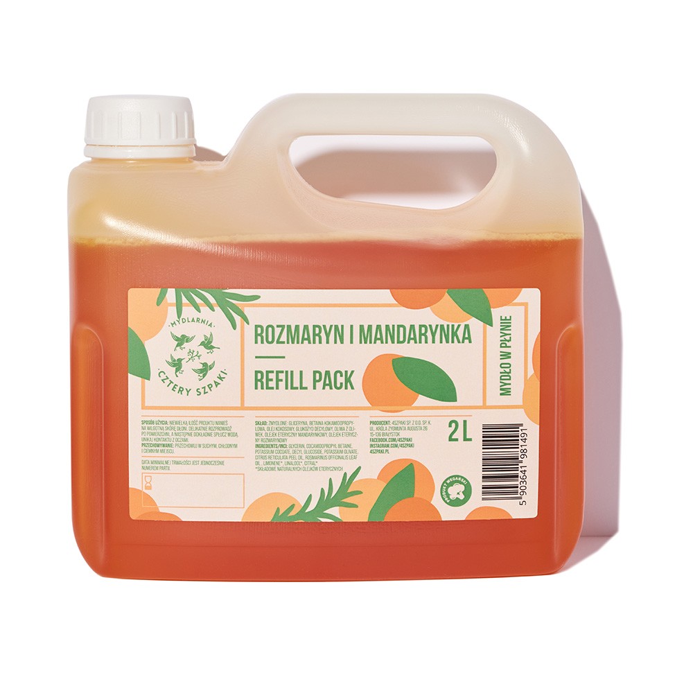 Mydło w płynie Rozmaryn i Mandarynka - refill | Cztery Szpaki